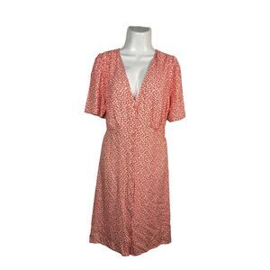 Old Navy V-Neck A-Line Midi Dress XL Tall Orange Floral Button Up Short Sleeve